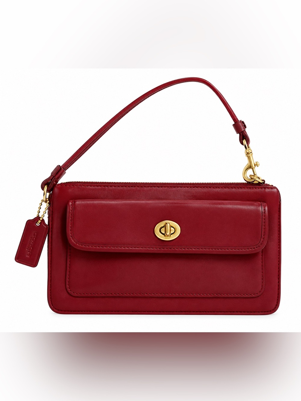 Coach Cherry Red Leather Turnlock Wristlet Excellent Condition